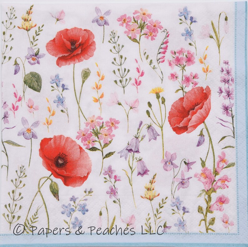 Decorated Tissue Paper | 2 Decoupage Napkins Paper Napkins Poppy Field