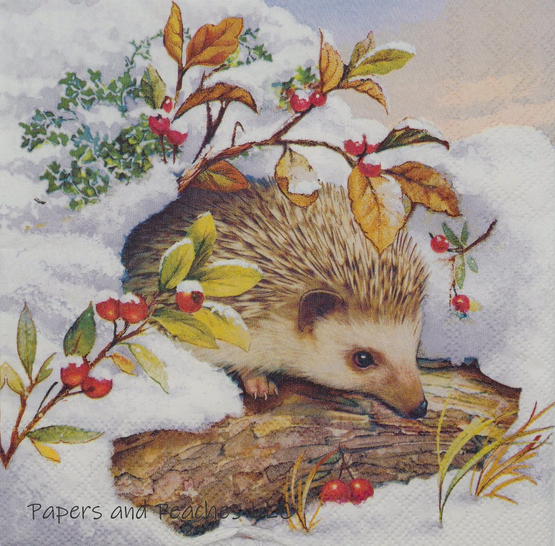 3 Decoupage Napkins Wintertime Hedgehog Paper Napkins Crafting Tissue
