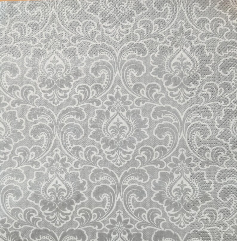 2 Decoupage Napkins Damask Wallpaper Silver Paper Napkins Etsy