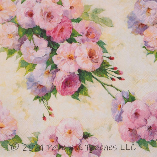 3 Decoupage Paper Napkins English Rose Basket Crafting Etsy