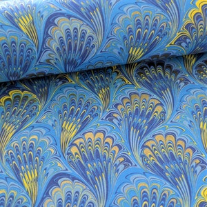 Decorative Gift Wrap | Printed Paper | Peacock Marble Blue | One Large Sheet | Italian Quality | #8002 |