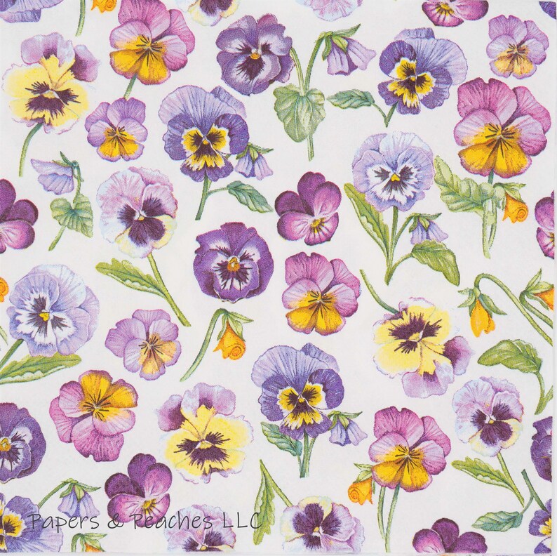 2 Decoupage Napkins Pretty Pansies Paper Napkins Etsy