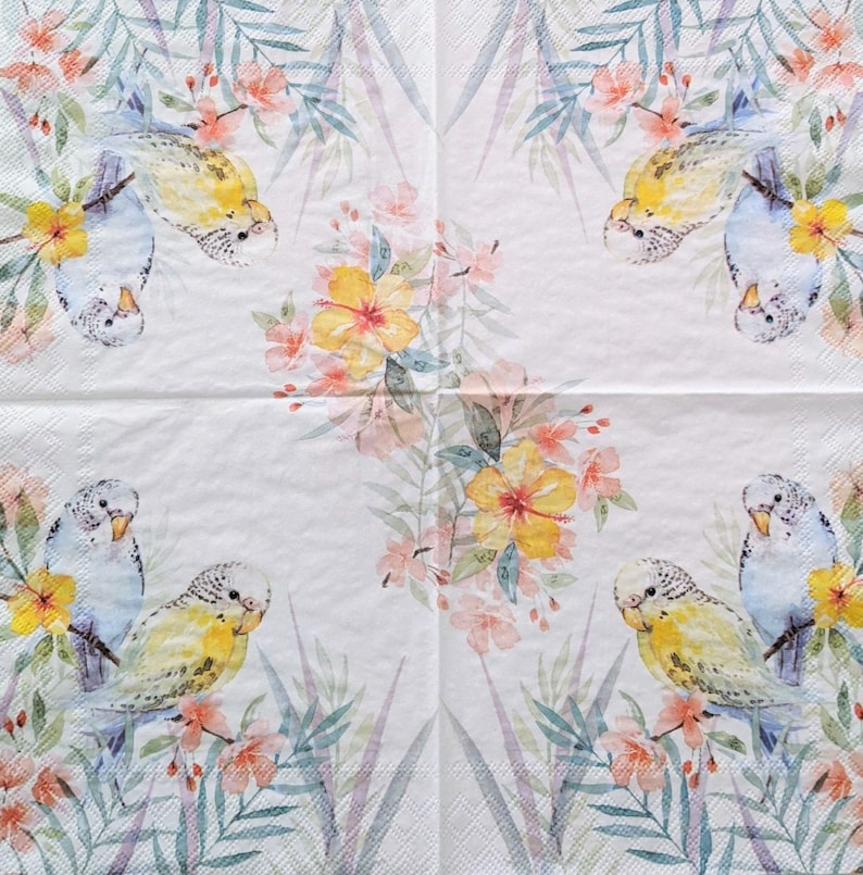 3 Decoupage Paper Napkins Pastel Budgies Tropical Birds Etsy