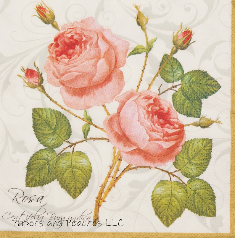 2 Paper Napkins for Decoupage Parties Rose of Love Weddings 
