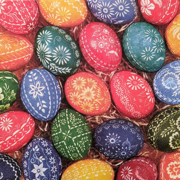 3 Decoupage Paper Napkins | Folk Art Easter Eggs | Crafting Tissue |