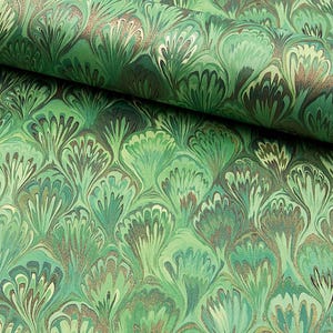 Decorative Gift Wrap | Printed Paper | Peacock Marble Green | One Large Sheet | Italian Quality | #4061 |