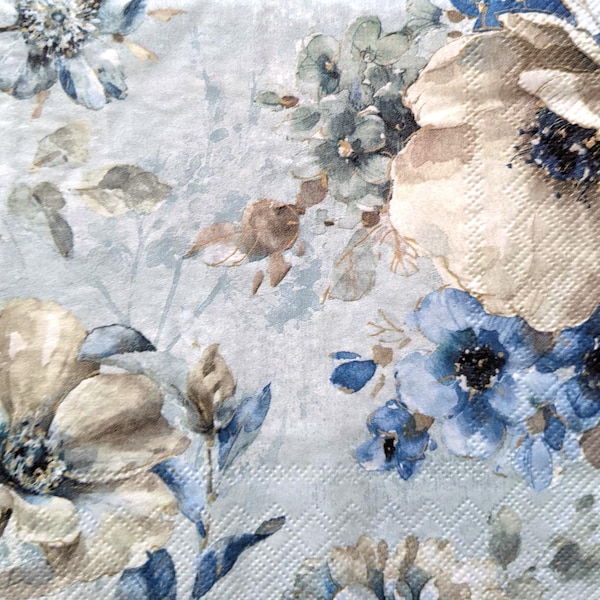 3 Decoupage Paper Napkins | Garden in Blues | Crafting Tissue |