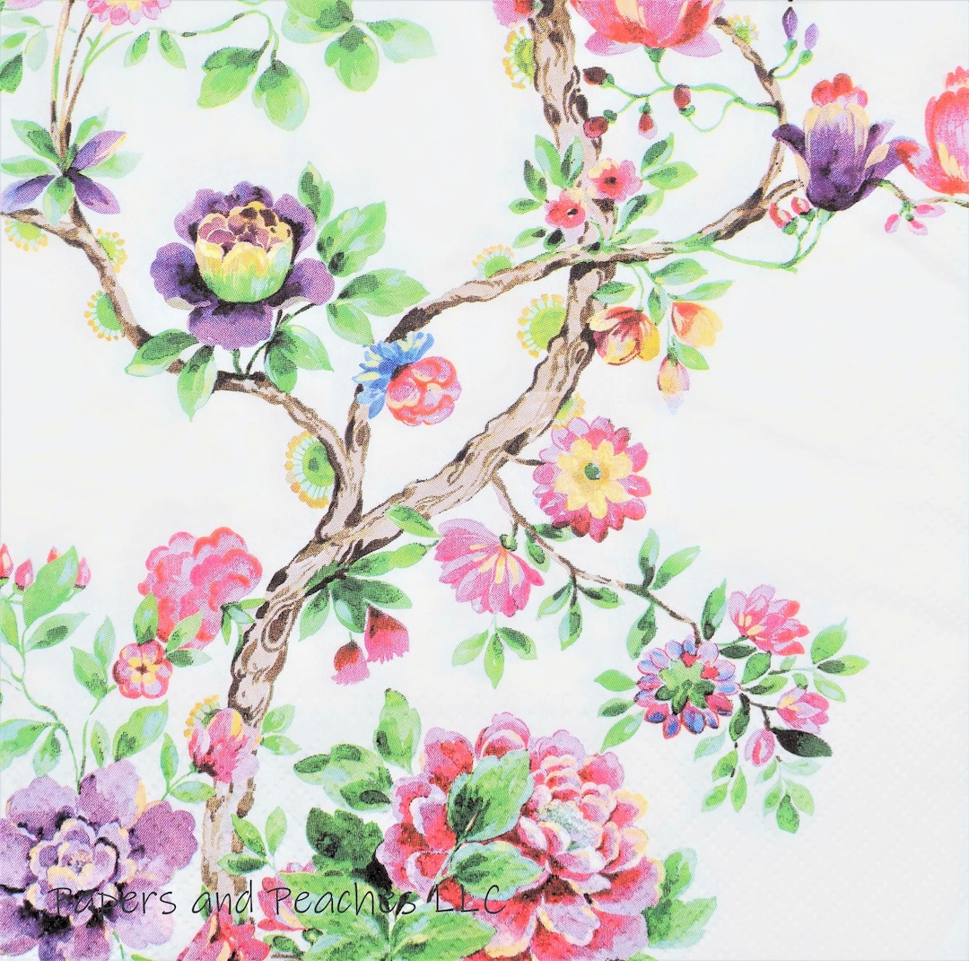 3 Decoupage Paper Napkins Japanese Florals Bonsai Crafting Tissue Etsy