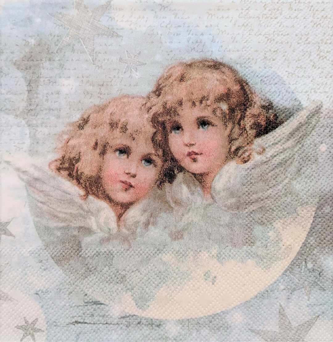 3 Decoupage Napkins Vintage Angels Paper Napkins Etsy