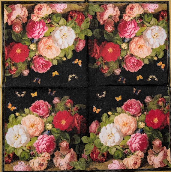 Shop Vintage Flowers Black Decoupage Napkin for Crafting