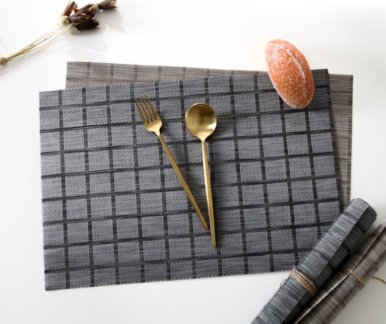 Plaid Placemat Grey/Taupe Set of 4/6/8 Etsy