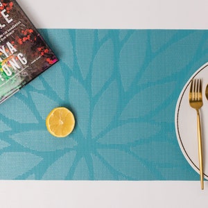 Lotus Patterned Placemat, Blue/Brown, Set of 4/6/8