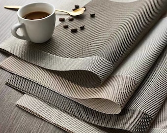 Thick Border Placemat, Double-Sided, Brown & Taupe, Set of 4/6/8