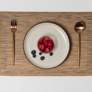 Woven Bordered Placemat, Grey/Brown, Set of 4/6/8