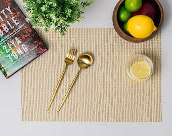 Hollow Woven Vinyl Placemat Table Mat Brown/Gold - Set of 4/6/8