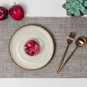 Woven Vinyl Placemat Table Mat, Red/Grey/Beige, Set of 4/6/8