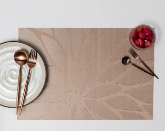 Lotus Patterned Placemat, Blue/Brown, Set of 4/6/8