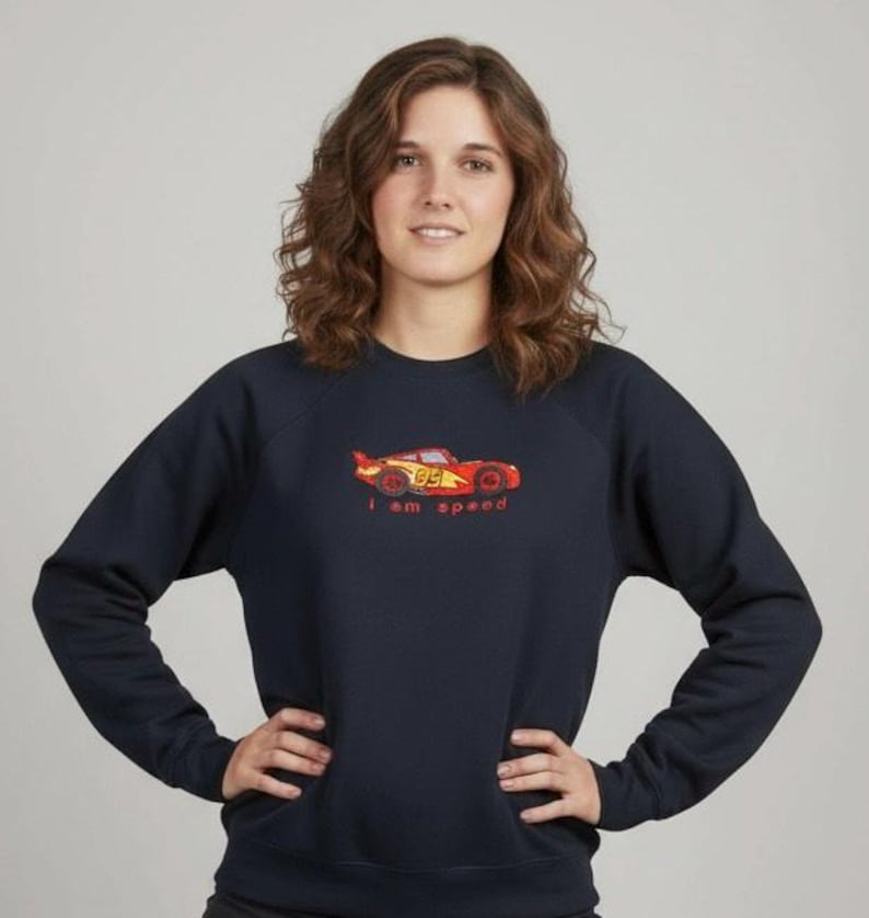Lightning McQueen Embroidered Shirt | Disney Cars Sweatshirt or Hoodie | “I Am Speed” Racing Fan Gift | Kachow Apparel image 2