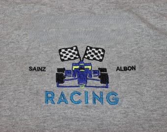 Op maat geborduurd F1 raceshirt, hoodie, sweater, baby-T-shirt, spaghettibandjes, racertank | Kleding voor motorsportfans