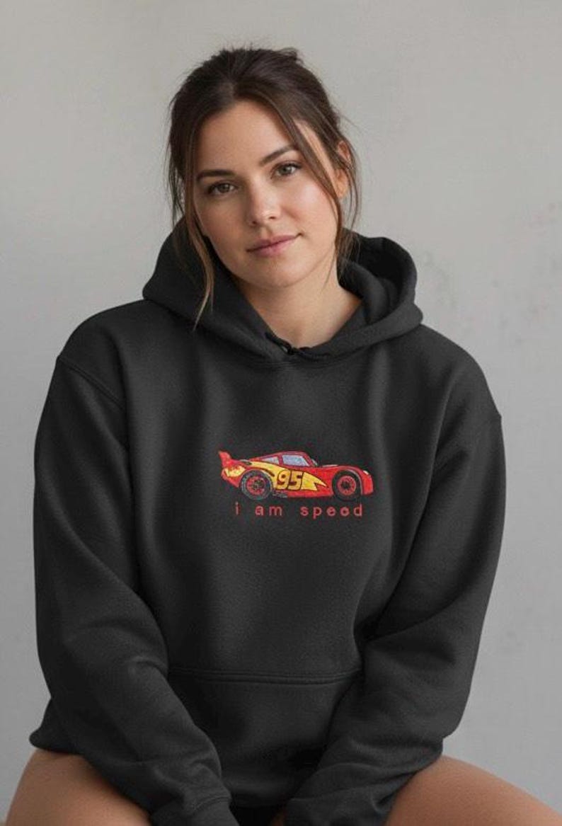 Lightning McQueen Embroidered Shirt | Disney Cars Sweatshirt or Hoodie | “I Am Speed” Racing Fan Gift | Kachow Apparel image 4