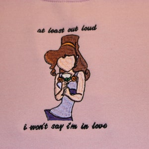 Disney Megara Hercules Embroidered Sweatshirt or Hoodie | Won't Say I'm in Love Pink