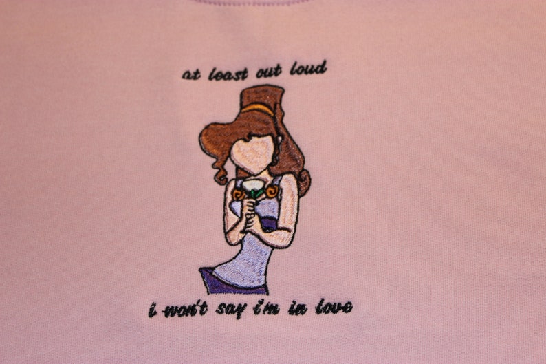 Disney Megara Hercules Embroidered Sweatshirt or Hoodie | Won't Say I'm in Love Pink