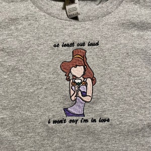 Koszulka z haftem Disney Megara Hercules, ramiączka spaghetti, koszulka niemowlęca, top sportowy | Nie powiem, że jestem zakochany Szary