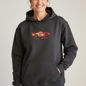 Lightning McQueen Embroidered Shirt | Disney Cars Sweatshirt or Hoodie | “I Am Speed” Racing Fan Gift | Kachow Apparel image 3