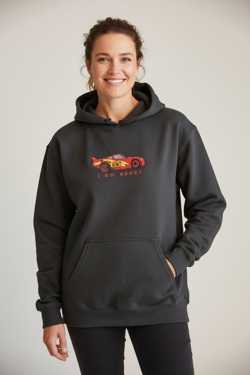 Lightning McQueen Embroidered Shirt | Disney Cars Sweatshirt or Hoodie | “I Am Speed” Racing Fan Gift | Kachow Apparel image 3