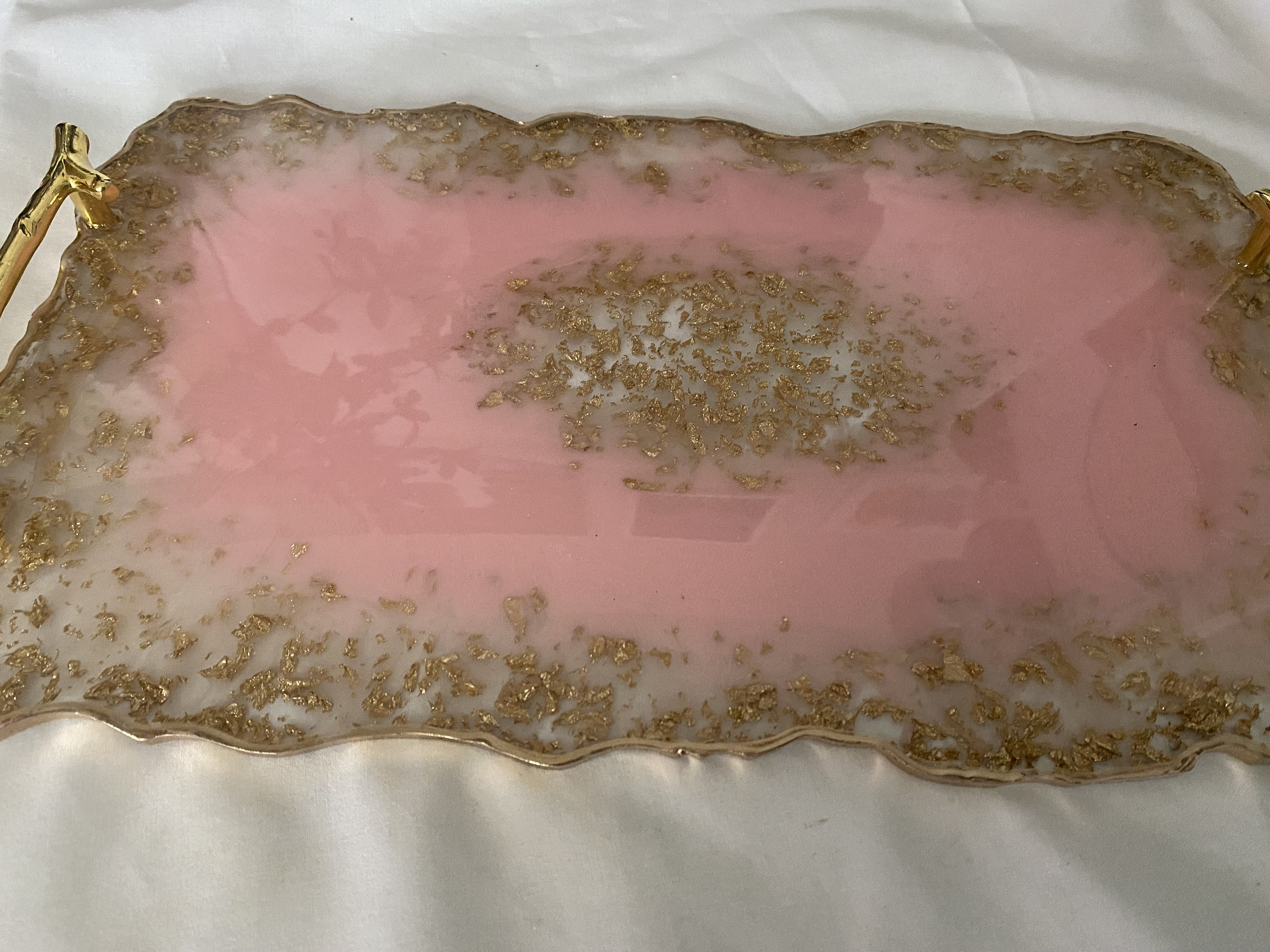 pink and gold tray Pink decorative epoxy resin tray resin tray with gold handles Reserved baby shower girl décor