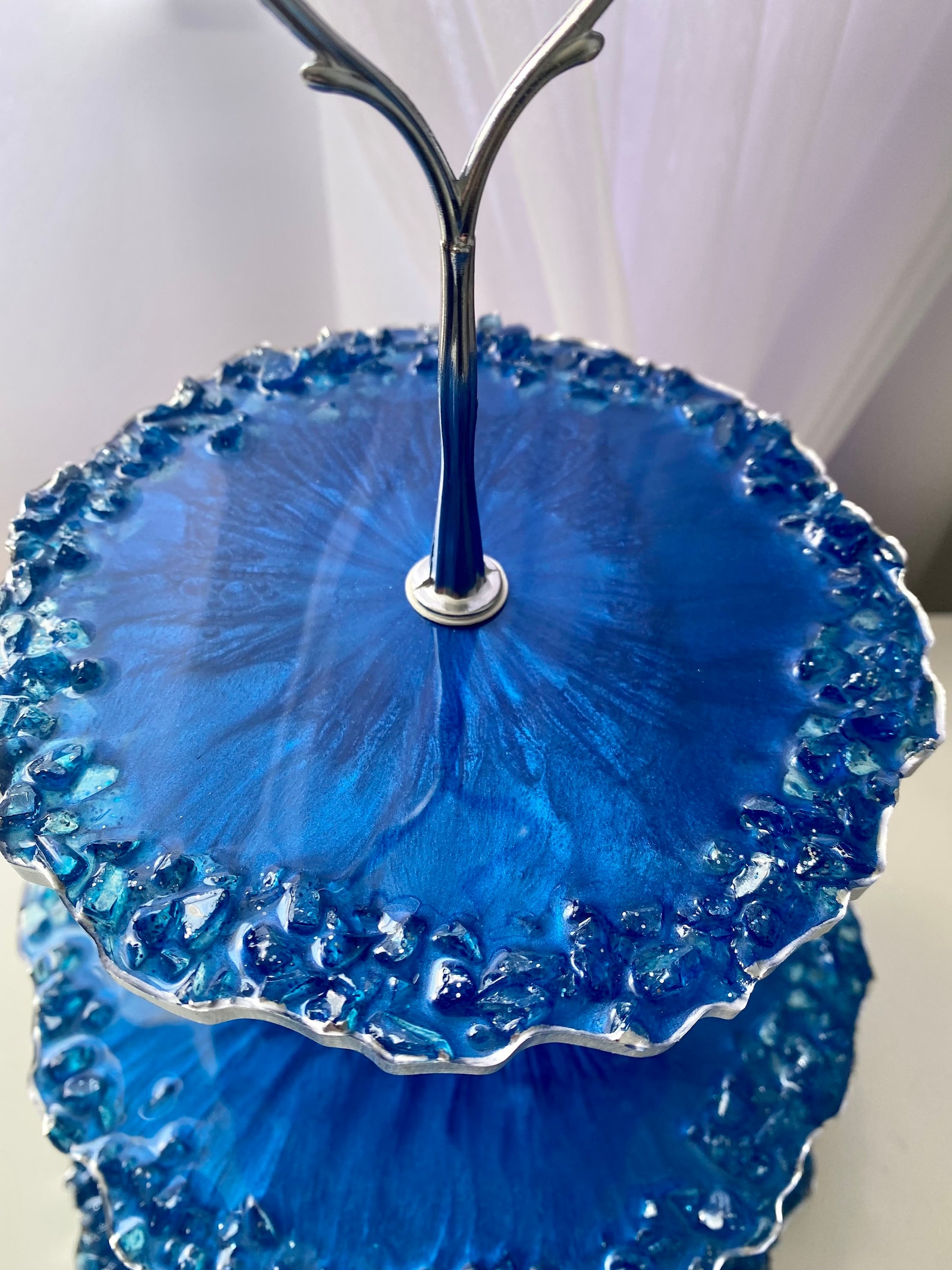 Blue Three Tier Cake Stand Cupcake 3 Tier Tray Stand Resin Etsy