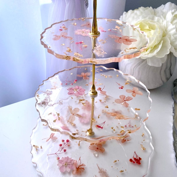 3 tier tray, cake flower dessert stand, resin cake stand, three tier cupcake stand, Party décor, pink dray flower tray, girl baby shower