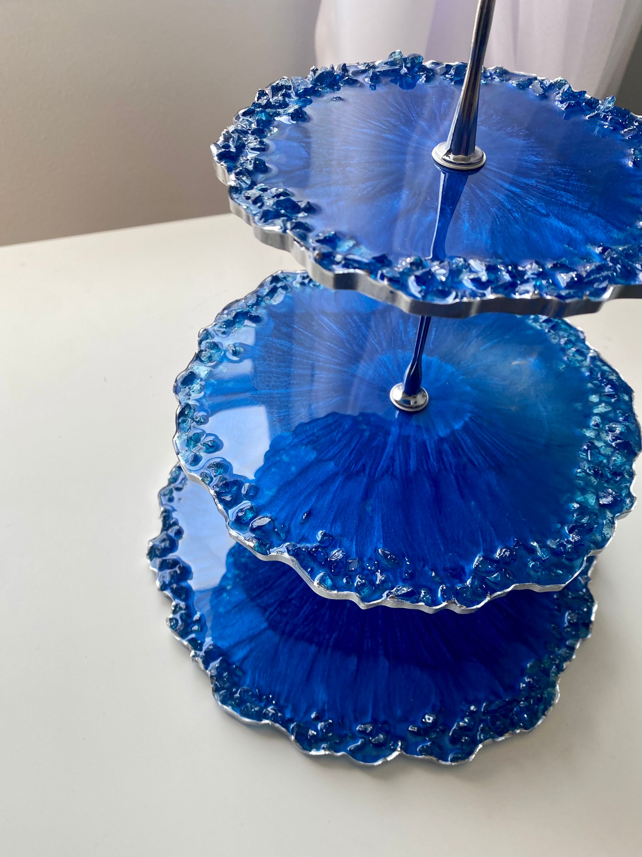 Blue Three Tier Cake Stand Cupcake 3 Tier Tray Stand Resin Etsy