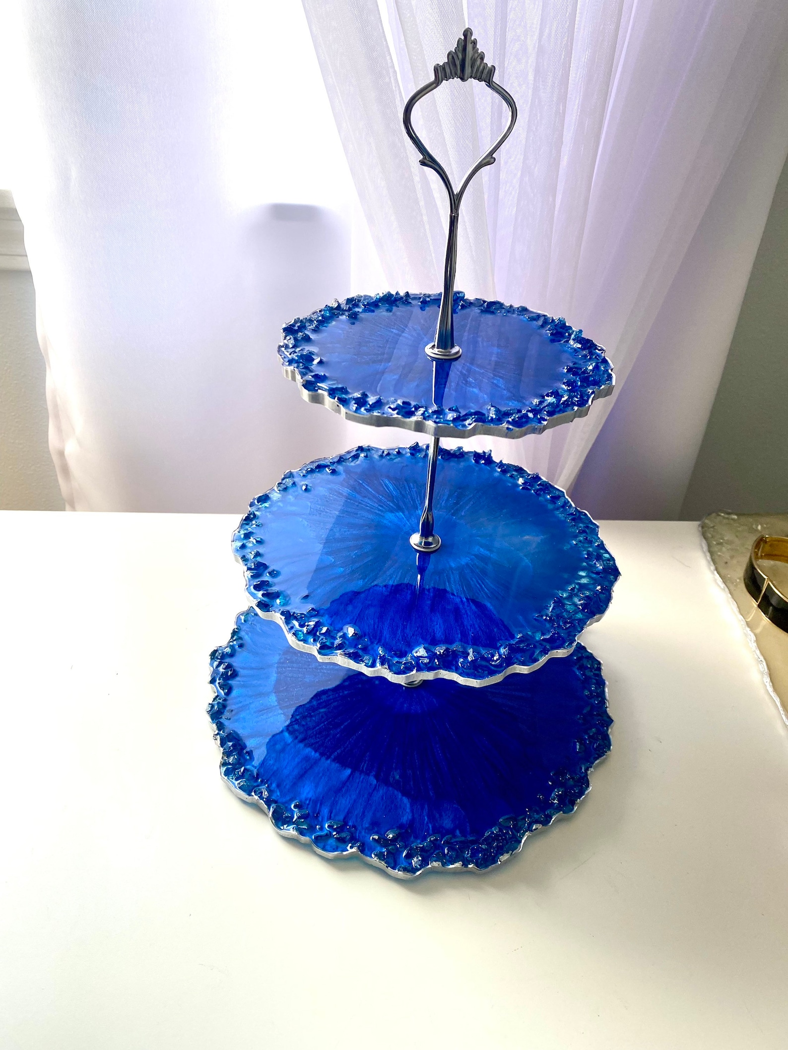Blue Three Tier Cake Stand Cupcake 3 Tier Tray Stand Resin Etsy