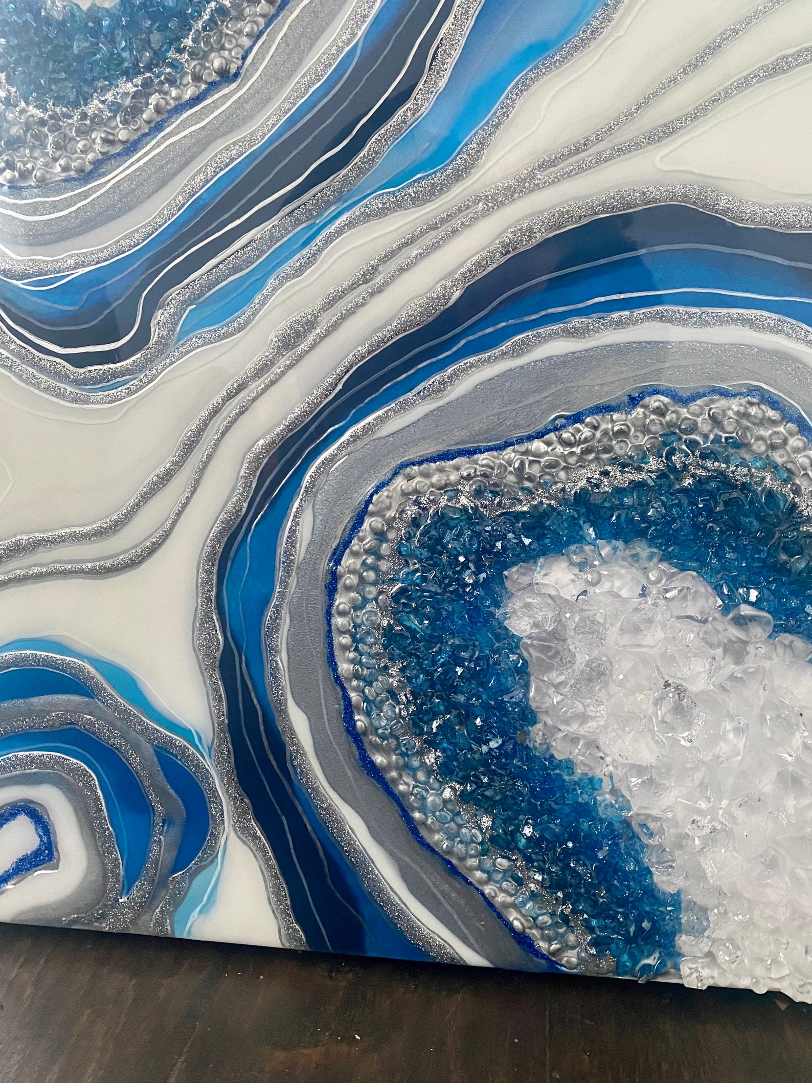 Geode Blue Resin Wall Art Luxury Resin Art Blue Agate Etsy