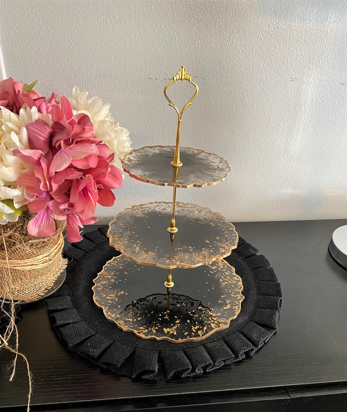 Cupcake Stand Black and Gold 3 Tier Cake Stand Three Tier Etsy