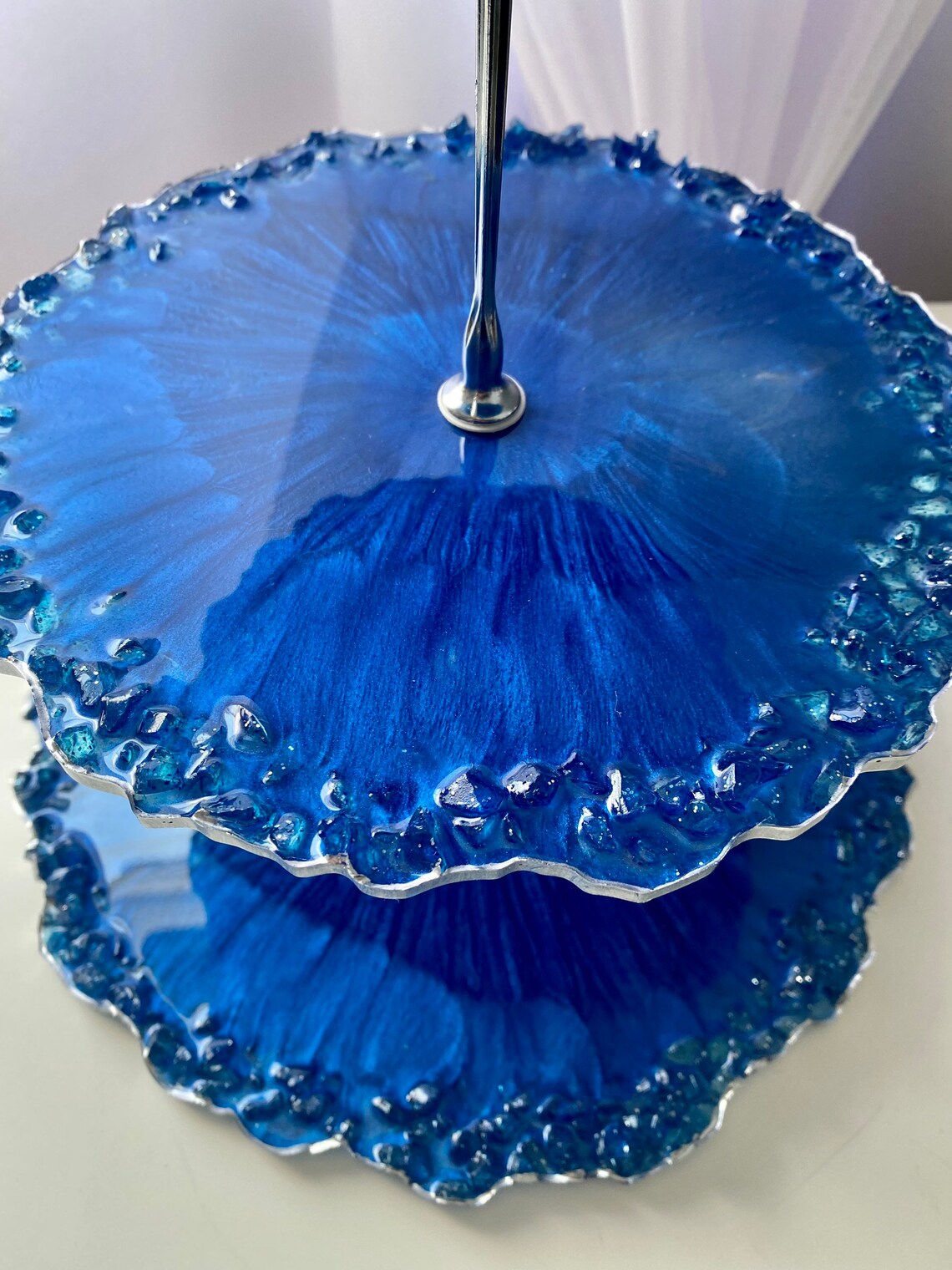 Blue Three Tier Cake Stand Cupcake 3 Tier Tray Stand Resin Etsy