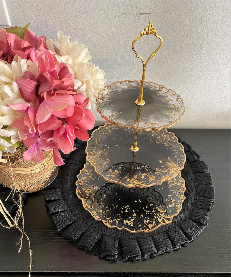 Cupcake Stand Black and Gold 3 Tier Cake Stand Three Tier Etsy