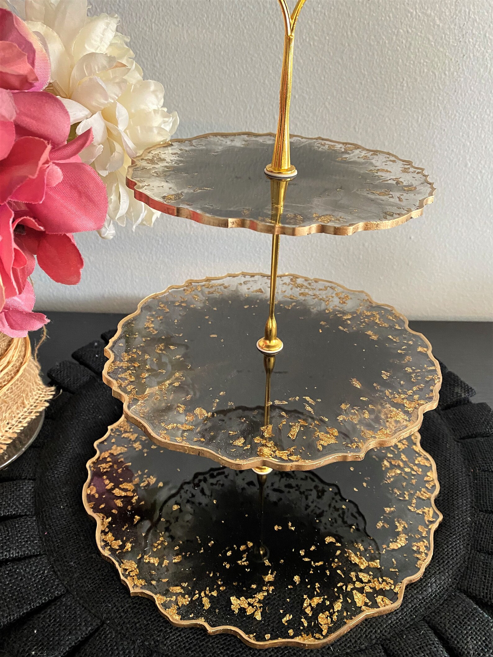 Cupcake Stand Black and Gold 3 Tier Cake Stand Three Tier Etsy