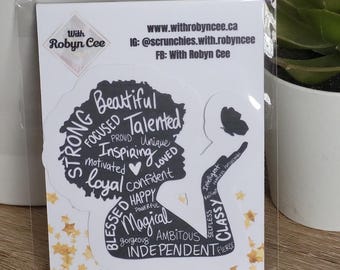 Waterproof "Strong Beautiful" Woman Sticker