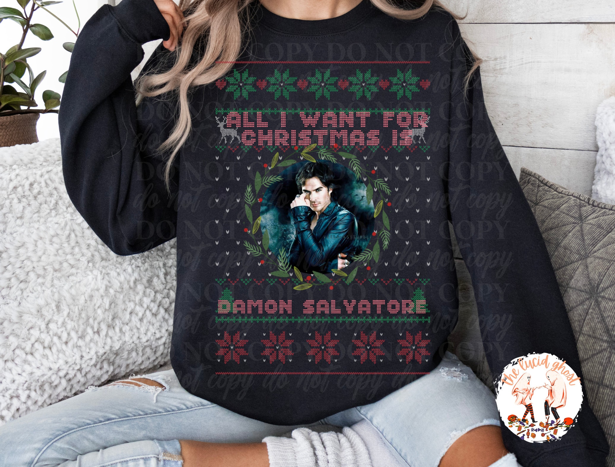 Damon Salvatore Vampire Diaries Ugly Christmas Sweater PNG Instant Download All I Want for Christmas is Two Files for Light and Dark Etsy Canada