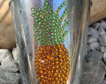 100% Swarovski Rhine Stoned Pineapple Miniature Metal Bucket