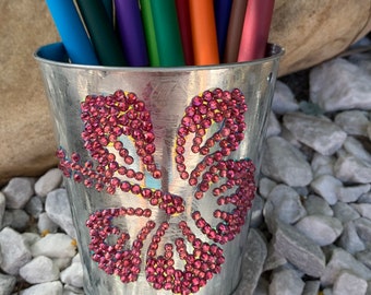 100% Rhine Stoned Flower Miniature Metal Bucket