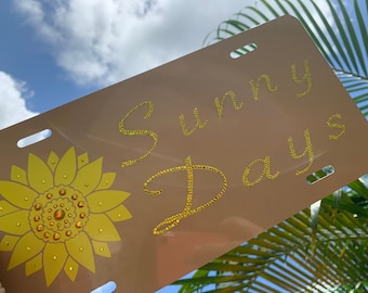 Sunny Days Sunflower 100% Swarovski Rhine stoner License plate. 12X6 Inch like tan/ brown color