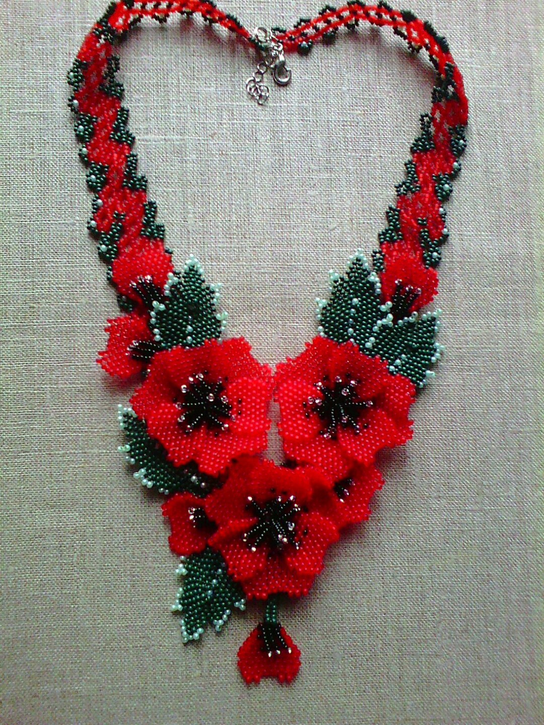 Ukrainian Handmade Beaded Necklace poppies 2 Etsy