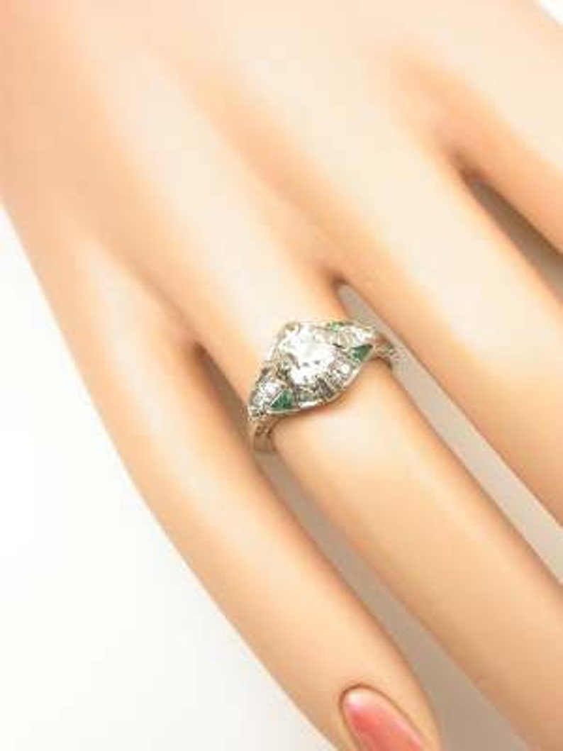 Details about / Real 14k Yellow Gold on 925 Sterling Silver White OEC Vintage Style CZ Ring Gift