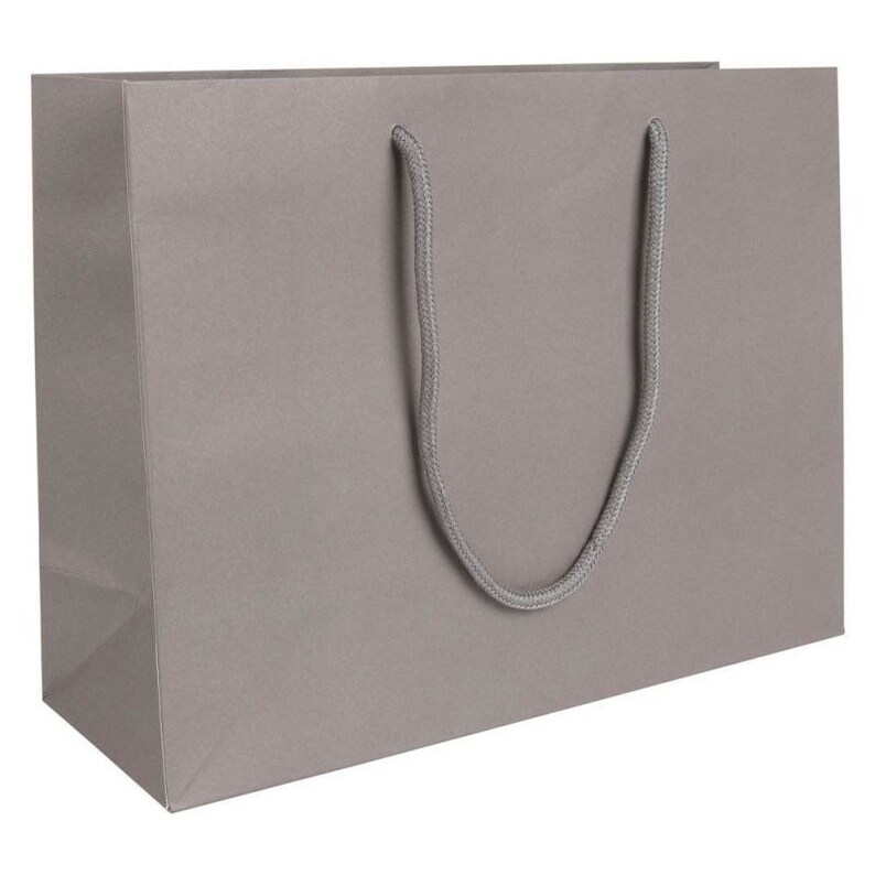 May include: A grey paper gift bag with rope handles.