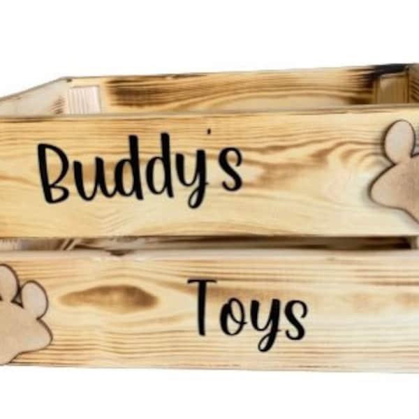 Personalised Dog Toy Box, Wooden Crate Storage Box, Rustic Toy Storage Box for Pets, Dog Lovers Gift Wooden Toy Basket