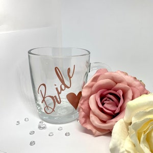 Personalised Bride Mug, Bridal Shower Gift, Personalised Glass Mug Maid of Honour Gift for Bride Tribe