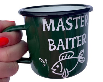 Master Baiter Fishing Joke Mug, Enamel Cup Fisherman Gift, Funny Gift For Him